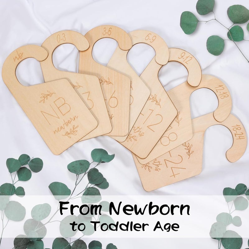 Giftacity Baby Closet Dividers for Clothes Organizer - Set of 7 Adorable Wooden Double-Sided Baby Clothes Size Hanger Organizer from Newborn to 24 Months for Nursery Beautiful Decor - Image 5